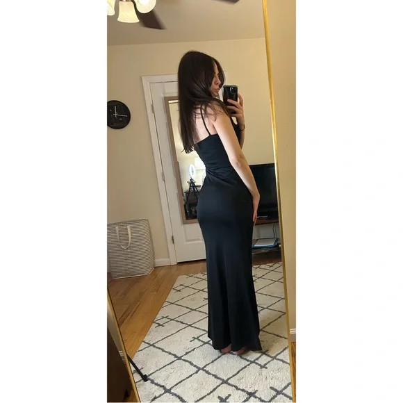 Beautiful Long Black Slip Dress - Picture 4 of 5